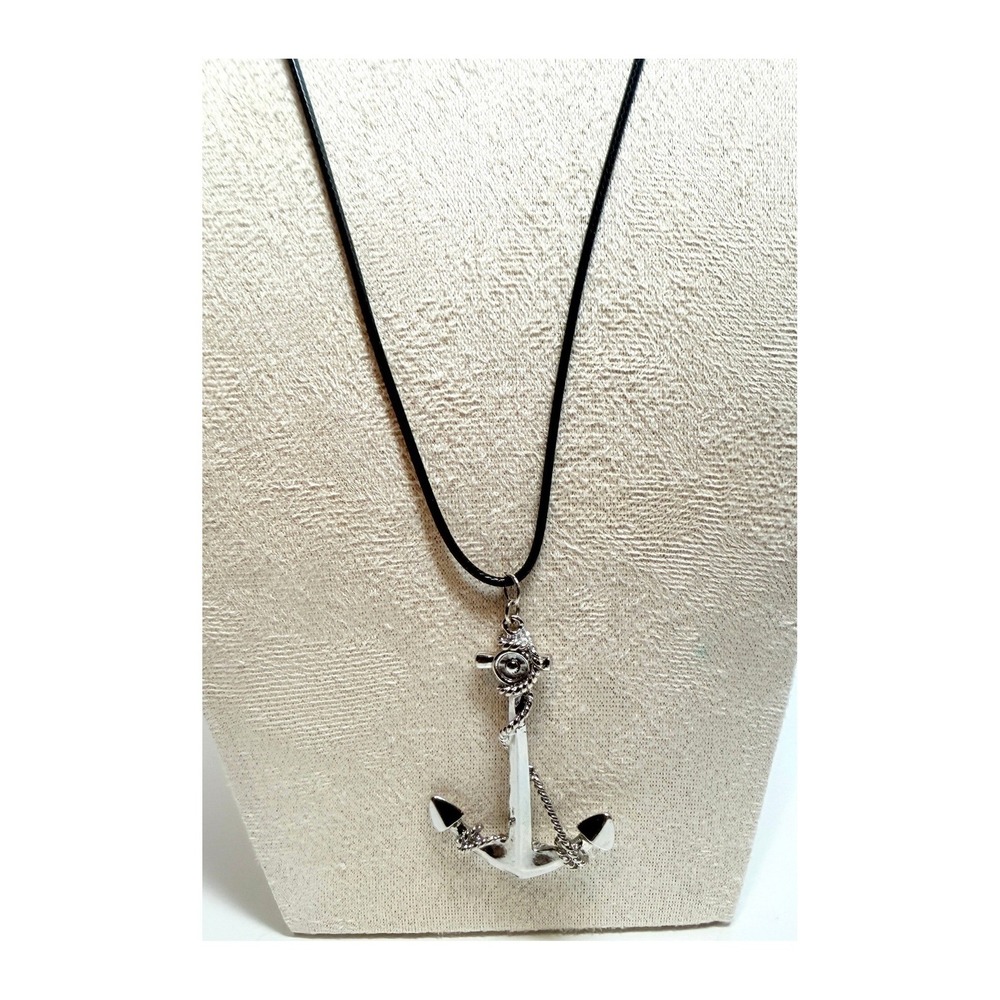 Anchor Pendant Necklace Silver Tone Nautical Rope Maritime Sailor Fisherman 22"
